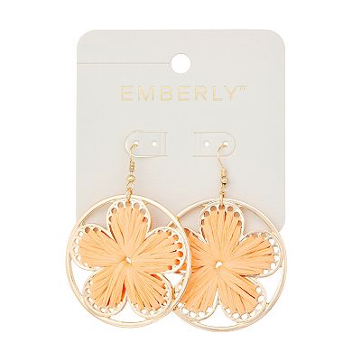 Emberly Gold Tone Raffia Flower Earrings