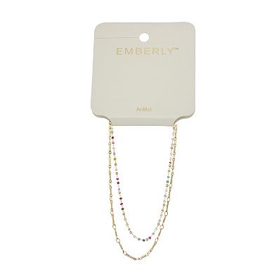 Emberly Gold Tone Multi Simulated Stone Dainty Beaded Anklet Duo Set