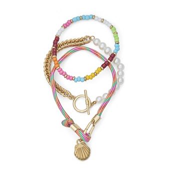 Emberly 3 pc Gold Tone Mixed Beaded Bracelet Set