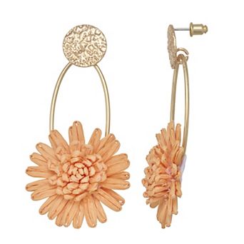 Emberly Gold Tone Raffia Flower Dangle Earrings