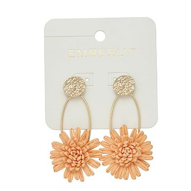 Emberly Gold Tone Raffia Flower Dangle Earrings