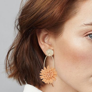 Emberly Gold Tone Raffia Flower Dangle Earrings