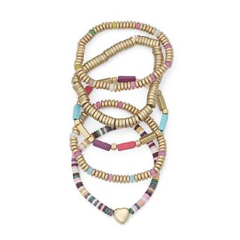 Emberly 5 pc Gold Tone Heart Beaded Bracelet Set
