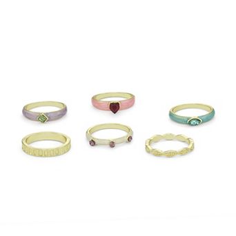 Emberly 6 pc Gold Tone Multi Simulated Stone Enamel Ring Set