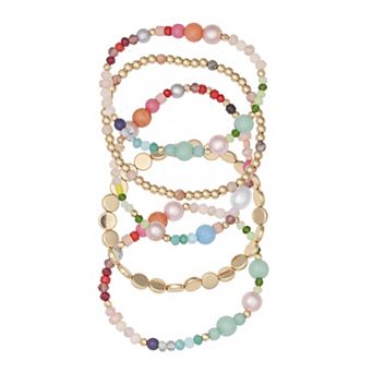 Emberly 5 pc Gold Tone Multi Simulated Stone Beaded Stretch Bracelet Set