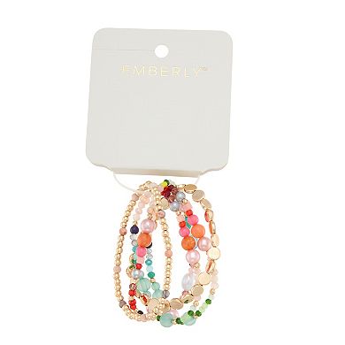Emberly 5-Piece Gold Tone Multi Simulated Stone Beaded Stretch Bracelet Set