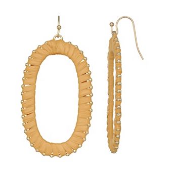 Emberly Gold Tone Raffia Wrapped Drop Earrings