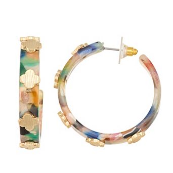 Emberly Gold Tone Clover Hoop Earrings