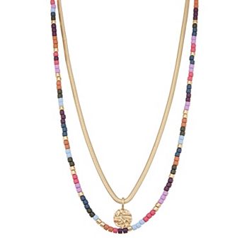 Emberly Gold Tone Beaded Color Block Necklace Duo Set