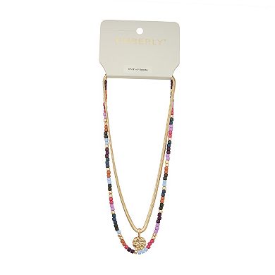 Emberly Gold Tone Beaded Color Block Necklace Duo Set