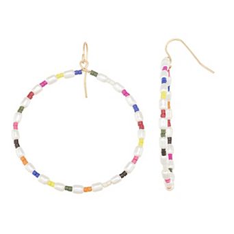 Emberly Gold Tone Multi-Color Beaded Hoop Earrings