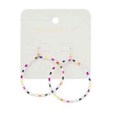 Emberly Gold Tone Multi-Color Beaded Hoop Earrings