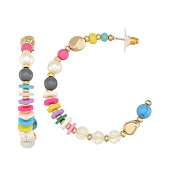 Emberly Gold Tone Multi Beaded Hoop Earrings