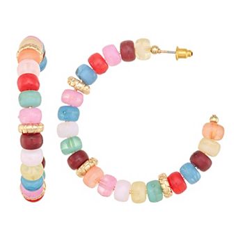 Emberly Gold Tone Multi-Color Beaded Hoop Earrings