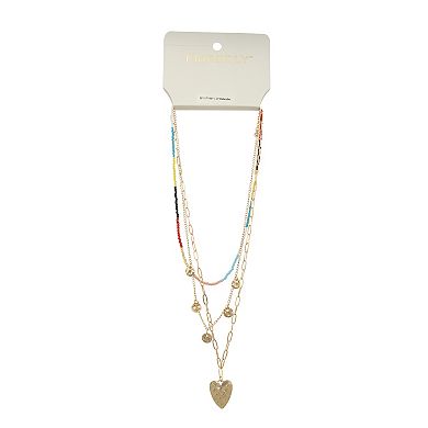Emberly Gold Tone Layered Beaded Heart Charms Necklace