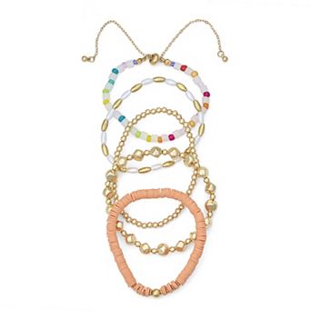 Emberly 5 pc Gold Tone Mix Beaded Bracelet Set