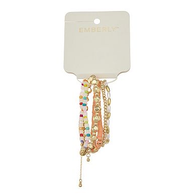 Emberly 5-Piece Gold Tone Mix Beaded Bracelet Set