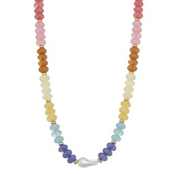 Emberly Gold Tone Simulated Stone Color Block Beaded Necklace