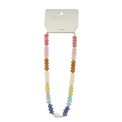 Emberly Gold Tone Simulated Stone Color Block Beaded Necklace