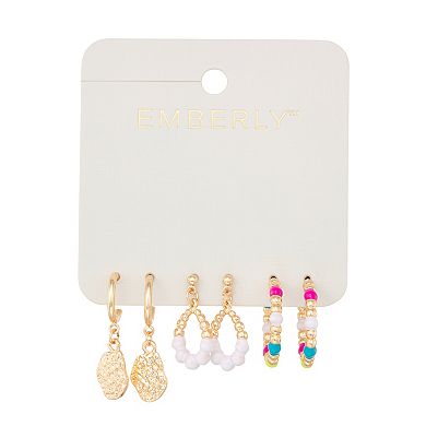Emberly 3-Pair Gold Tone Mixed Earring Set