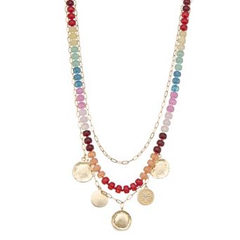 Emberly Gold Tone Layered Charm Beaded Necklace