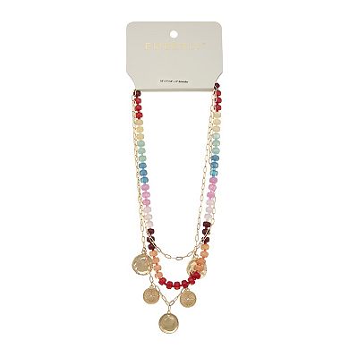 Emberly Gold Tone Layered Charm Beaded Necklace