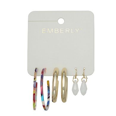 Emberly 3-Pair Gold Tone Hoop & Teardrop Earring Set