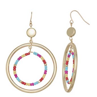 Emberly Gold Tone Double Circle Drop Earrings