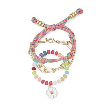Emberly 3 pc Gold Tone Mixed Media Bracelet Set
