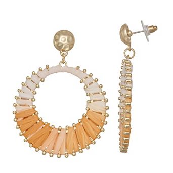 Emberly Gold Tone Ombre Raffia Hoop Earrings