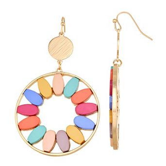 Emberly Gold Tone Multi-Colored Beaded Circular Earrings