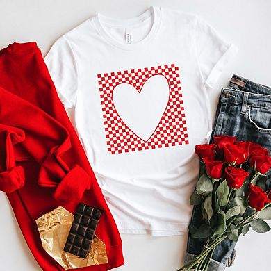 Checkered Heart Cut Out Short Sleeve Graphic Tee