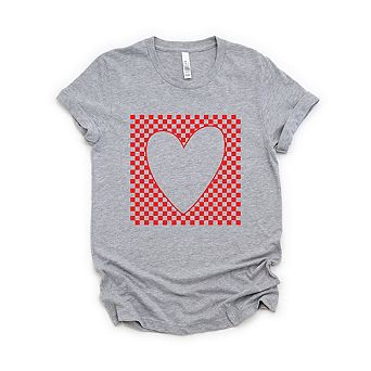 Checkered Heart Cut Out Short Sleeve Graphic Tee