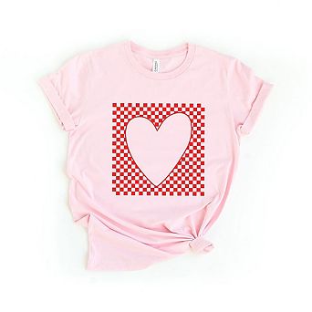 Checkered Heart Cut Out Short Sleeve Graphic Tee
