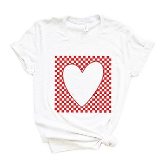 Checkered Heart Cut Out Short Sleeve Graphic Tee