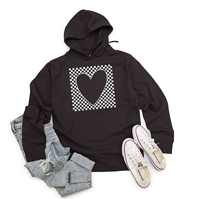 Checkered Heart Cut Out Hoodie