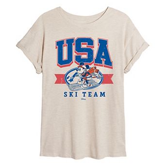 Juniors' Disney's Mickey Mouse USA Ski Team Oversized Tee