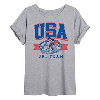 Juniors' Disney's Mickey Mouse USA Ski Team Oversized Tee