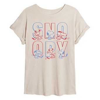 Juniors' Peanuts Snoopy Playing Hockey Oversized Tee
