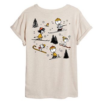 Juniors' Peanuts Skiing Oversized Tee