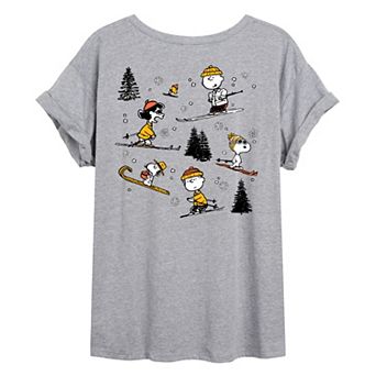 Juniors' Peanuts Skiing Oversized Tee
