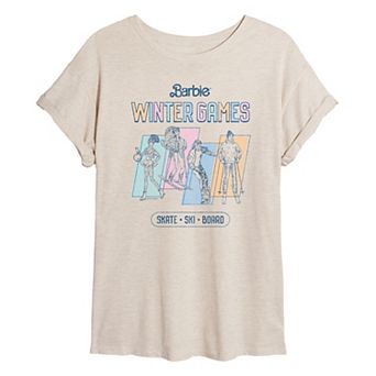 Juniors' Barbie Winter Games Distressed Oversized Tee