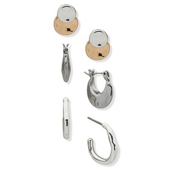Nine West Two-Tone Disc 3-Pair Earring Set