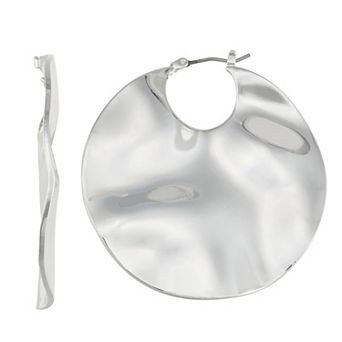 Nine West Hammered Silver Tone 50mm Hoop Click-It Earrings