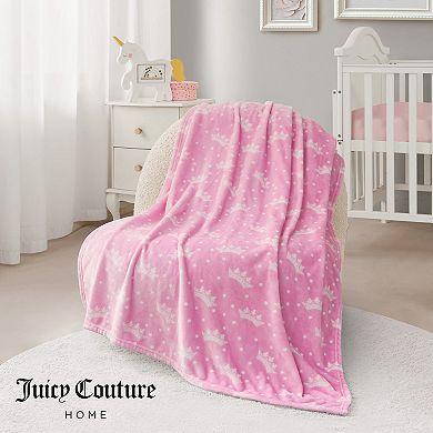 Juicy Couture Plush Crown Print Throw Blanket