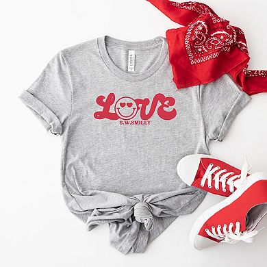 S.W.Smiley Love Cursive - Women's Short Sleeve Graphic T-Shirt