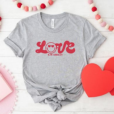 S.W.Smiley Love Cursive - Women's Short Sleeve Graphic T-Shirt