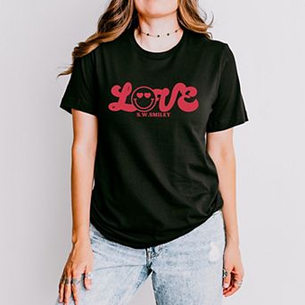 S.W.Smiley Love Cursive - Women's Short Sleeve Graphic T-Shirt