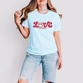 S.W.Smiley Love Cursive - Women's Short Sleeve Graphic T-Shirt