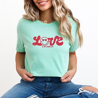 S.W.Smiley Love Cursive - Women's Short Sleeve Graphic T-Shirt